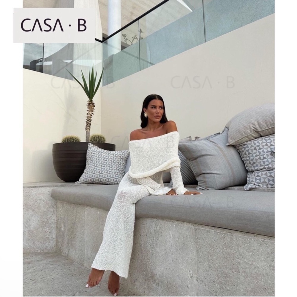 SOLD OUT💫 CASA B| Soriana Off the Shoulder Boucle Long Sleeve Draped Maxi Dress - Picture 7 of 9
